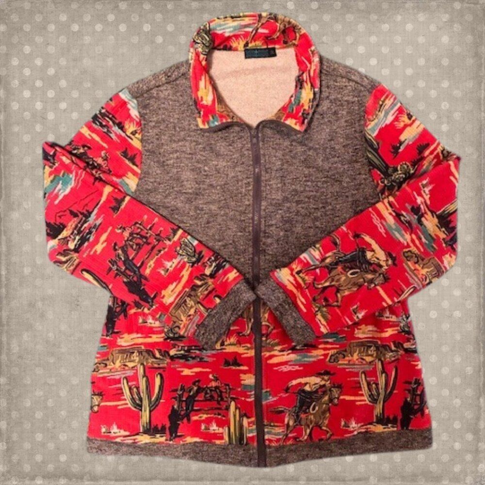 Women’s Jacket Zip-Up Plus Size 1X Red Grey Western